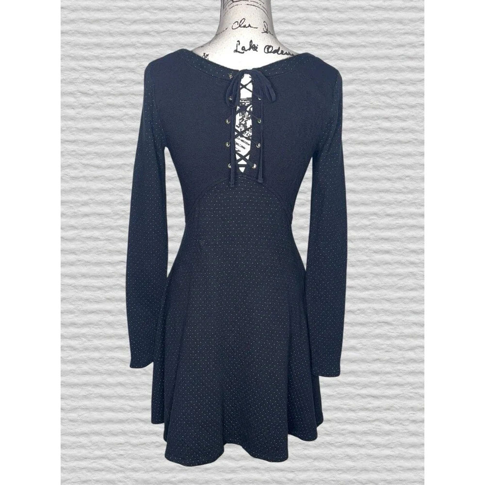 Free People Polka Dot Fit & Flare Mini Dress Size XS Black Mix Media Back Detail